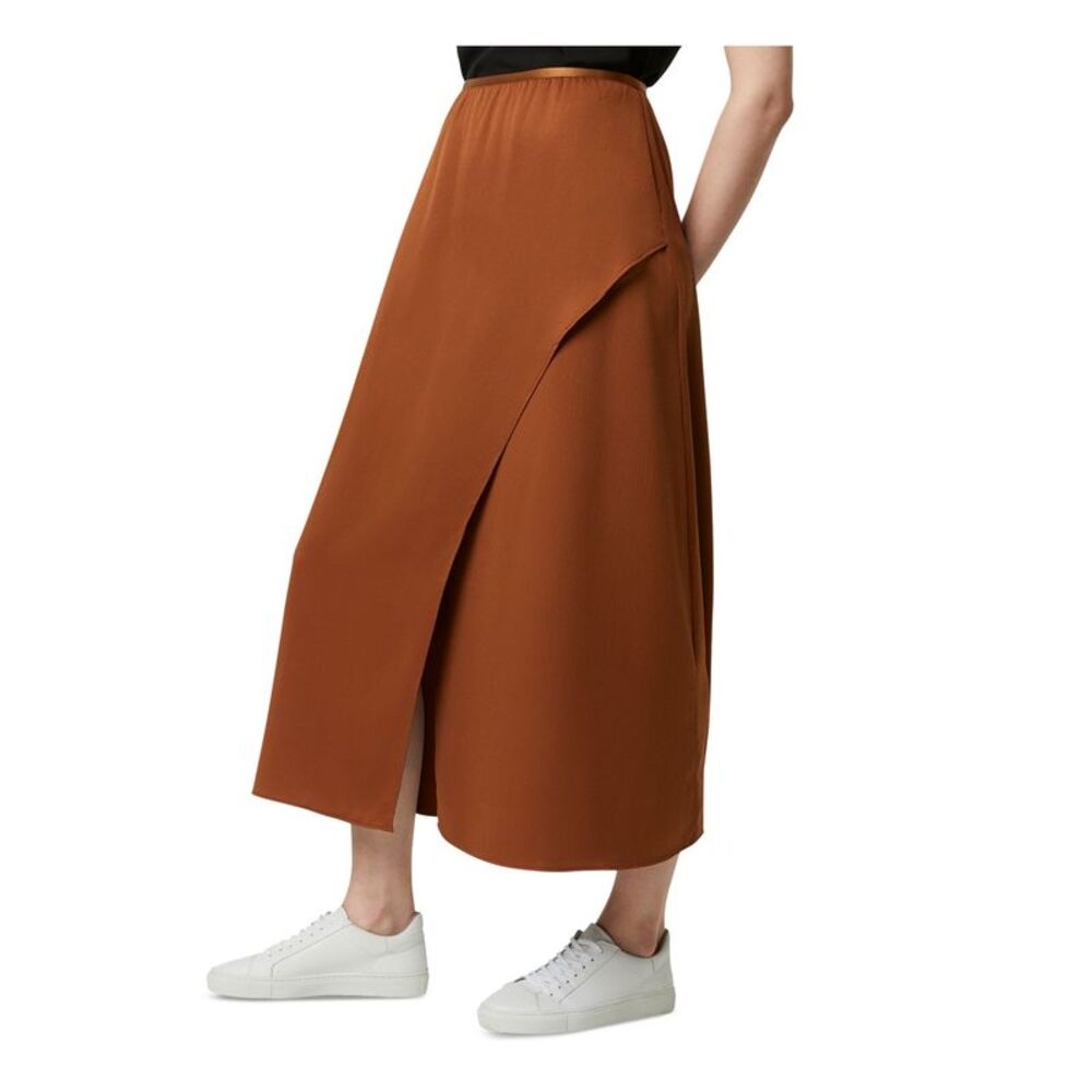 FRENCH CONNECTION Womens Wrap Tea-Length Skirt Brown Drapped Front Juniors M - Picture 1 of 2